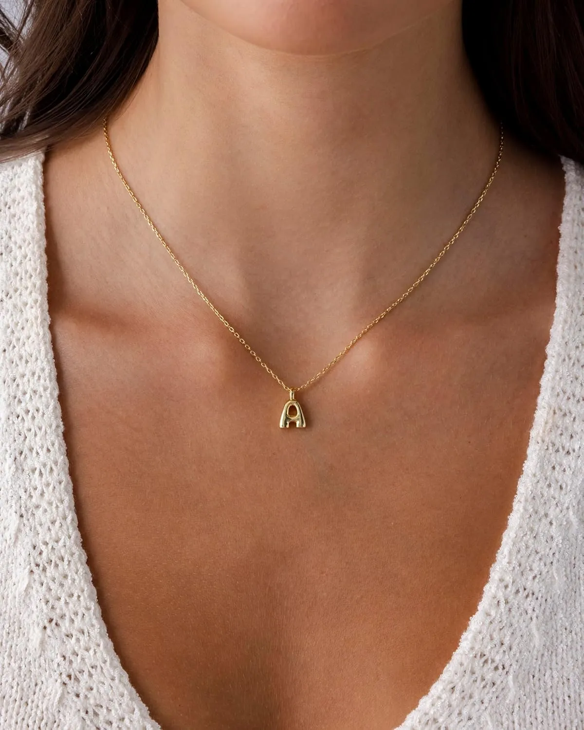 PAVOI 14K Gold Plated Dainty Chunky Bubble Initial Letter Pendant Necklace for Women | Alphabet Letter Necklace