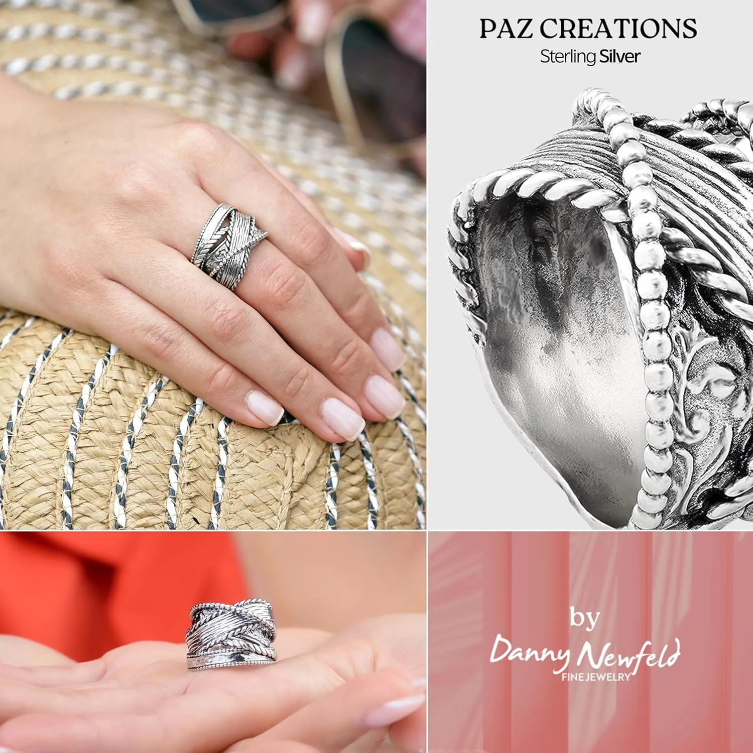 Paz Creations 925 Sterling Silver Wrapped Band Ring, Spiral Statement Rings For Women, Street Style Jewelry, Gift Ready For Her
