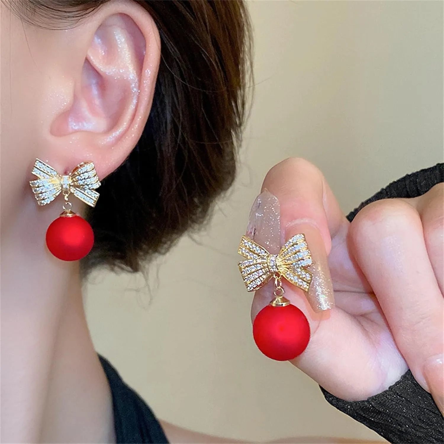 Pearl Bow Dangle Earrings Sterling Silver Post Adorable Charm Bowknot Faux White Pearl Beaded Chandelier Tassel Earrings for Women Wedding Birthday Valentine's Day Fashion Jewelry Gifts