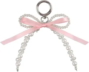 Pearl Bow Keychains for Women Girls Cute Sweet Pink Keychain Kawaii Bowknot Beaded Key Chain Fashion Bag Charm Key Chains Aesthetic Car Keyring for Purse Backpack Cellphone Earphone Case Accessories