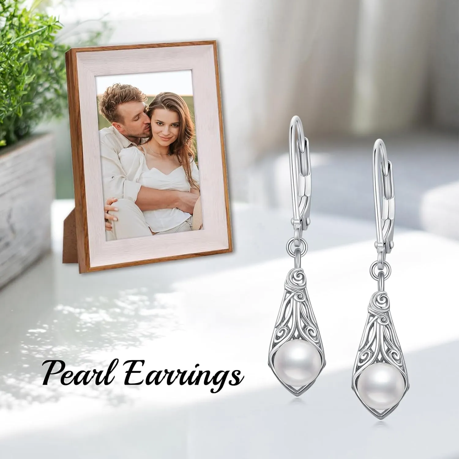 Pearl Earrings for Women 925 Sterling Silver Irish Celtic Knot Drop Dangle Earrings Leverback Jewelry Gifts (silver)