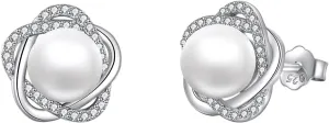 Pearl Earrings for Women 925 Sterling Silver Irish Celtic Knot Drop Dangle Earrings Leverback Jewelry Gifts (silver)