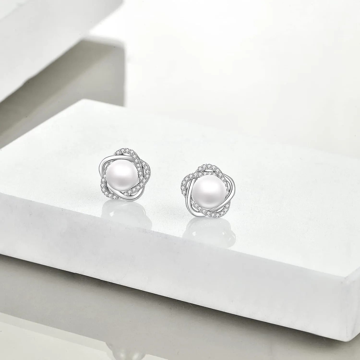 Pearl Earrings for Women 925 Sterling Silver Irish Celtic Knot Drop Dangle Earrings Leverback Jewelry Gifts (silver)