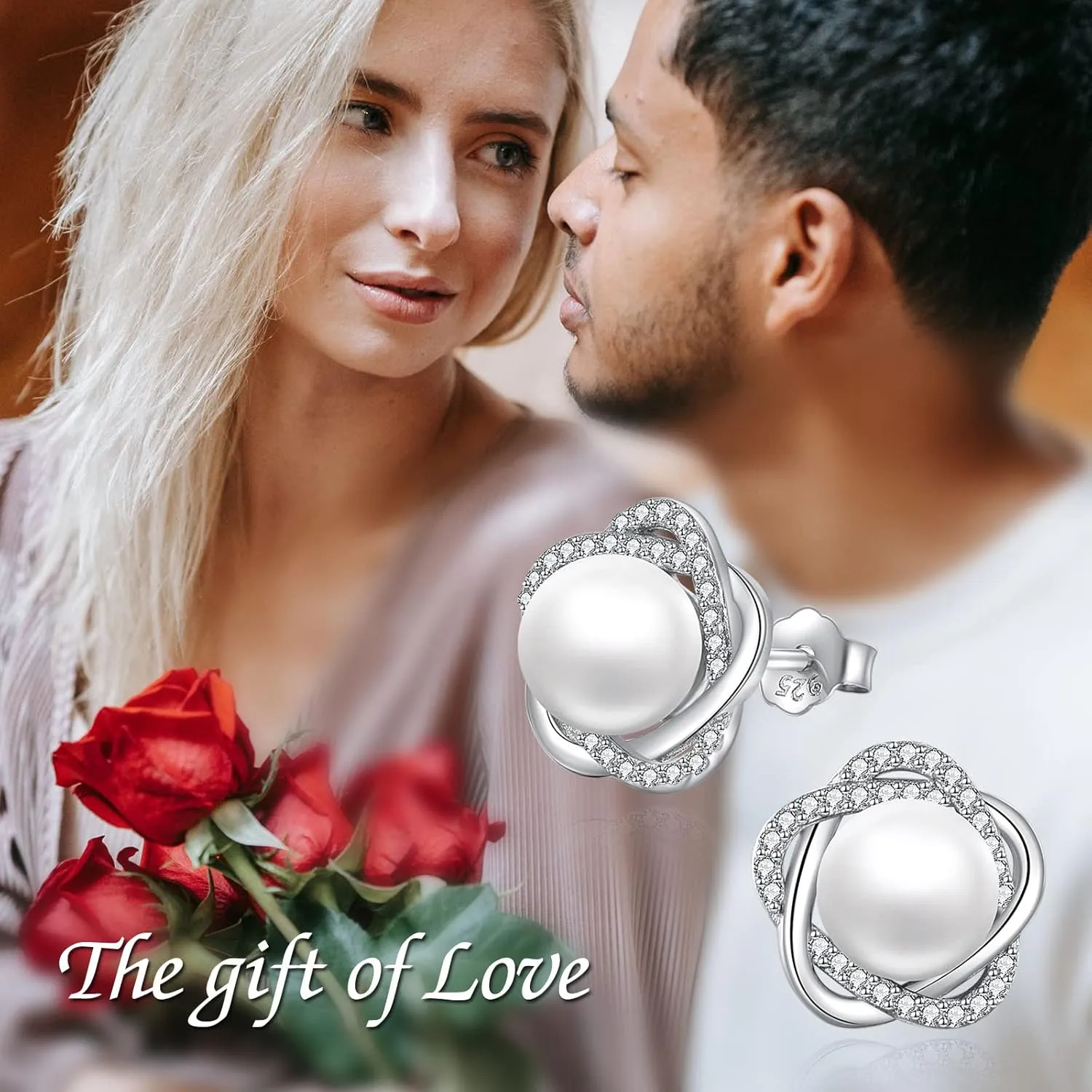 Pearl Earrings for Women 925 Sterling Silver Irish Celtic Knot Drop Dangle Earrings Leverback Jewelry Gifts (silver)