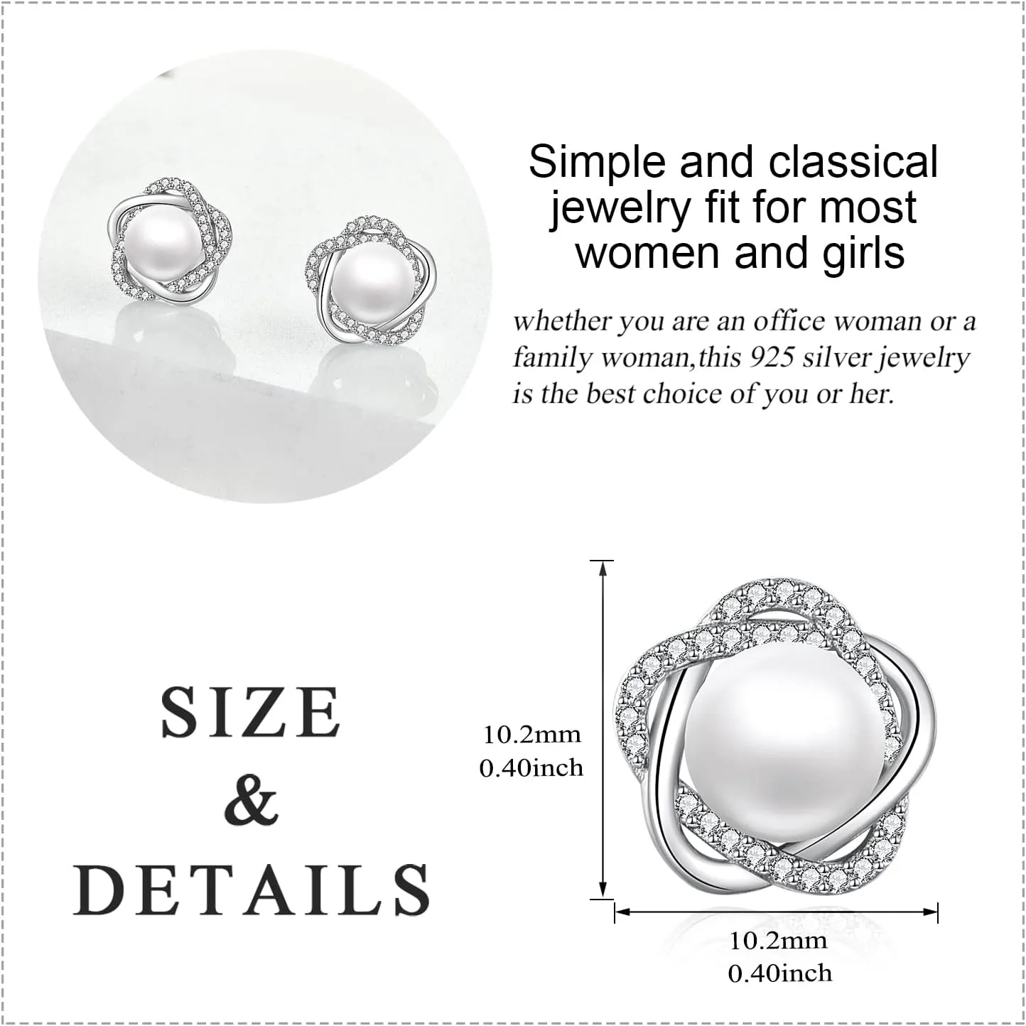 Pearl Earrings for Women 925 Sterling Silver Irish Celtic Knot Drop Dangle Earrings Leverback Jewelry Gifts (silver)