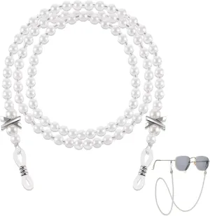 Pearl Eyeglass Chain Anti-slip and Anti-Falling Glasses Chain Eyeglasses String Holder for Women & Girls Sunglasses Mask Necklace Lanyard(White)