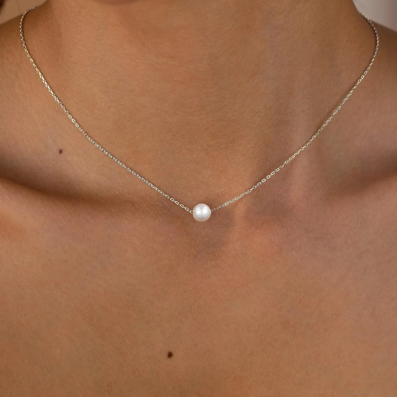 Pearl Necklace for Women,14k Gold/Silver Plated Waterproof Small Cute Dainty Choker Necklace Drop Single Pearl Chain Trendy Jewelry Fashion Gift