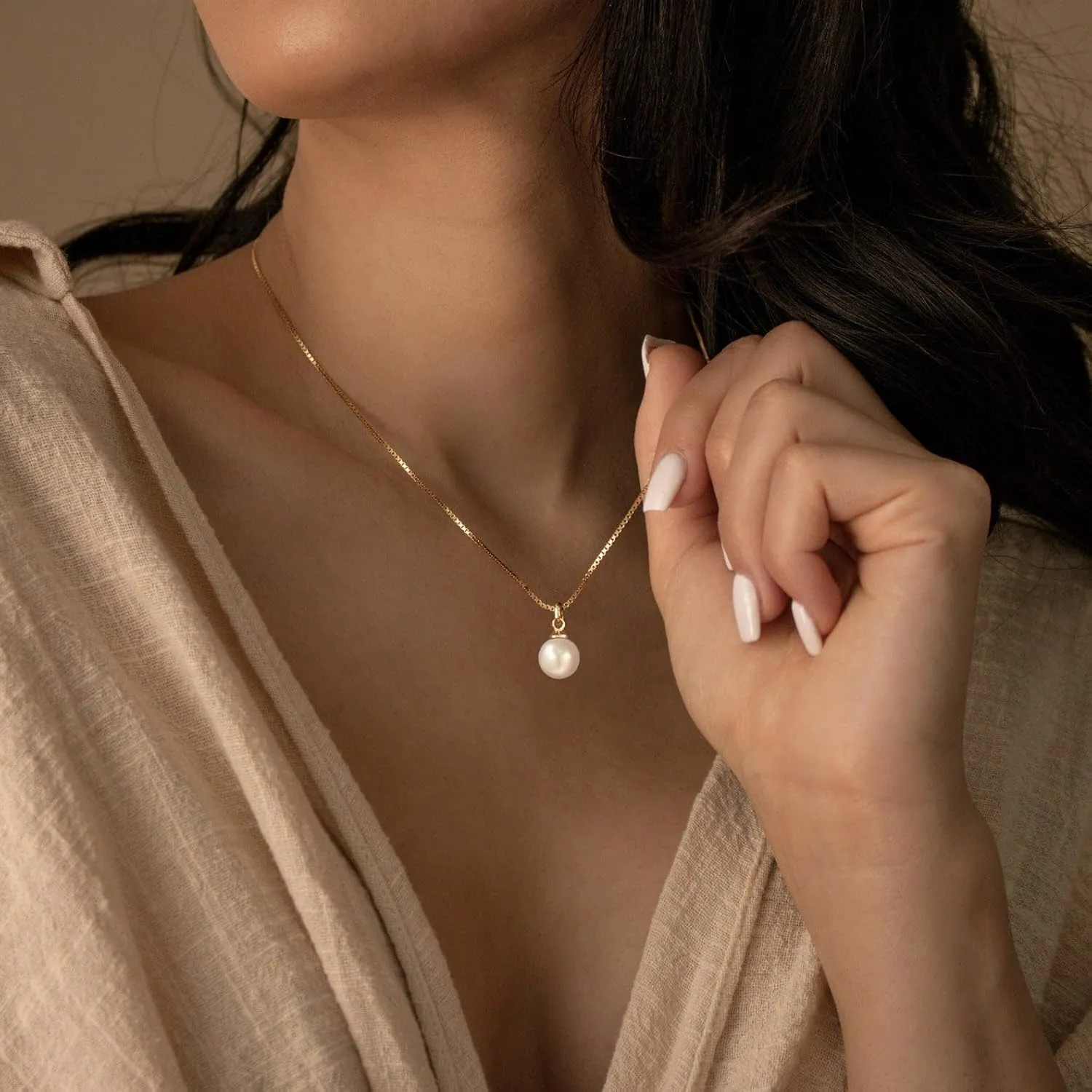 Pearl Necklace for Women,14k Gold/Silver Plated Waterproof Small Cute Dainty Choker Necklace Drop Single Pearl Chain Trendy Jewelry Fashion Gift