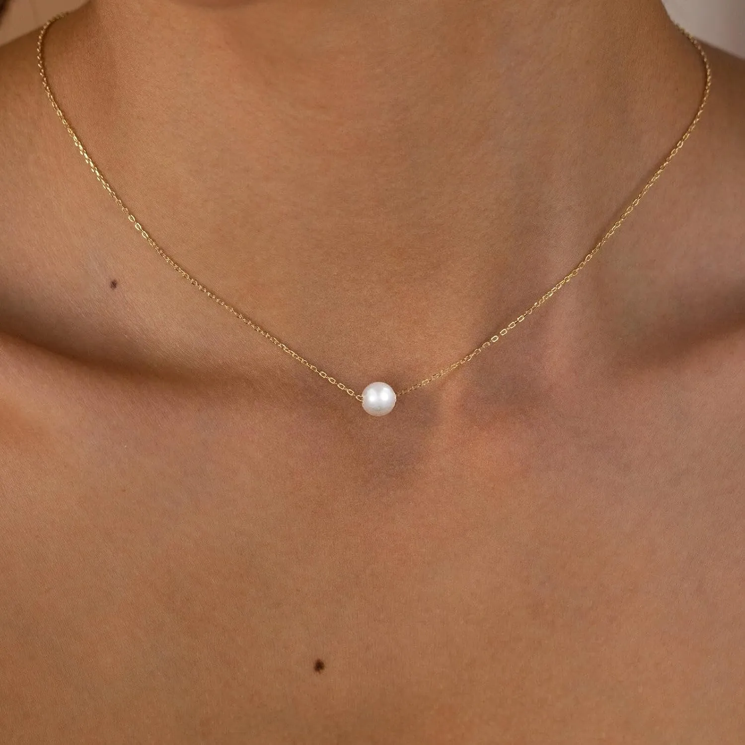 Pearl Necklace for Women,14k Gold/Silver Plated Waterproof Small Cute Dainty Choker Necklace Drop Single Pearl Chain Trendy Jewelry Fashion Gift