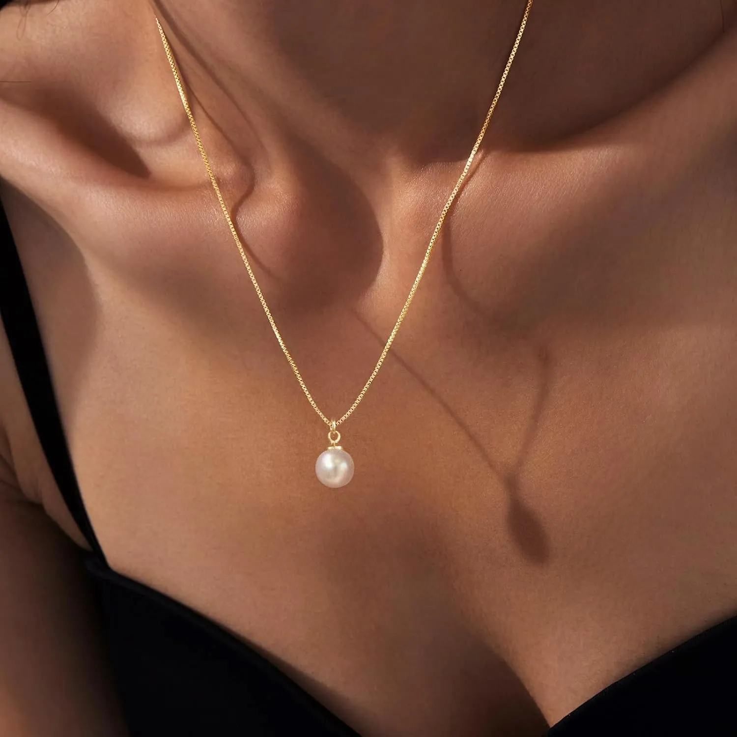 Pearl Necklace for Women,14k Gold/Silver Plated Waterproof Small Cute Dainty Choker Necklace Drop Single Pearl Chain Trendy Jewelry Fashion Gift