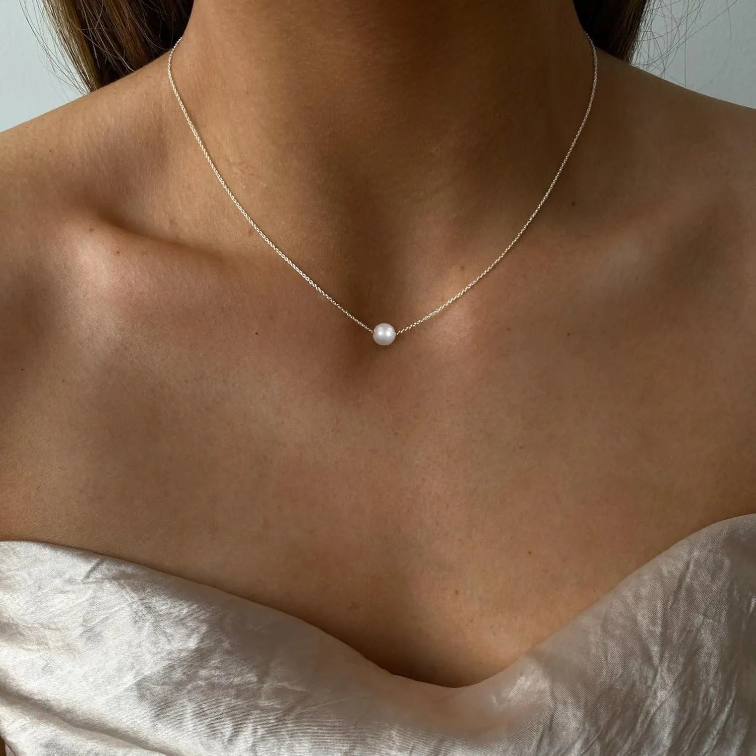 Pearl Necklace for Women,14k Gold/Silver Plated Waterproof Small Cute Dainty Choker Necklace Drop Single Pearl Chain Trendy Jewelry Fashion Gift