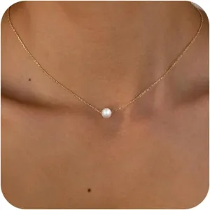 Pearl Necklace for Women,14k Gold/Silver Plated Waterproof Small Cute Dainty Choker Necklace Drop Single Pearl Chain Trendy Jewelry Fashion Gift