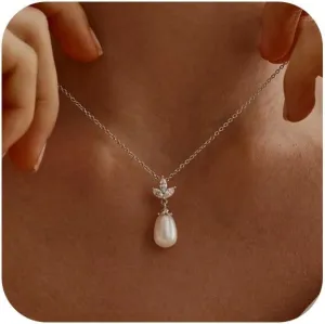 Pearl Necklaces for Women Trendy,Dainty Gold Necklace 14K Gold Plated Pearl Pendant Necklace Single Pearl Necklace Cute Choker Necklace Gold Lariat Necklace Simple Chain Necklace Bridal Gifts