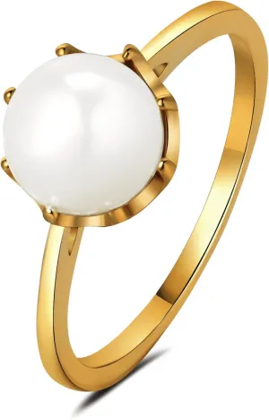 Pearl Ring for Women, 18K Gold Plated Womens Gold Rings for Bride Wedding Engagement Band Birthday Gold Rings Size 5 to 9
