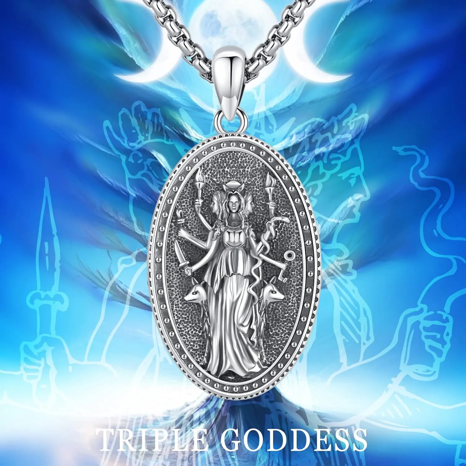 Pentagram Necklace Sterling Silver Triple Moon Goddess/Celtic Knot Witches Knot/Ankh/Sun and Moon/Hecate/Lilith/Santa Muerte/Tetragrammaton Pendant Necklace Pagan Wiccan Magic Egyptian Amulet Jewelry for Women Men