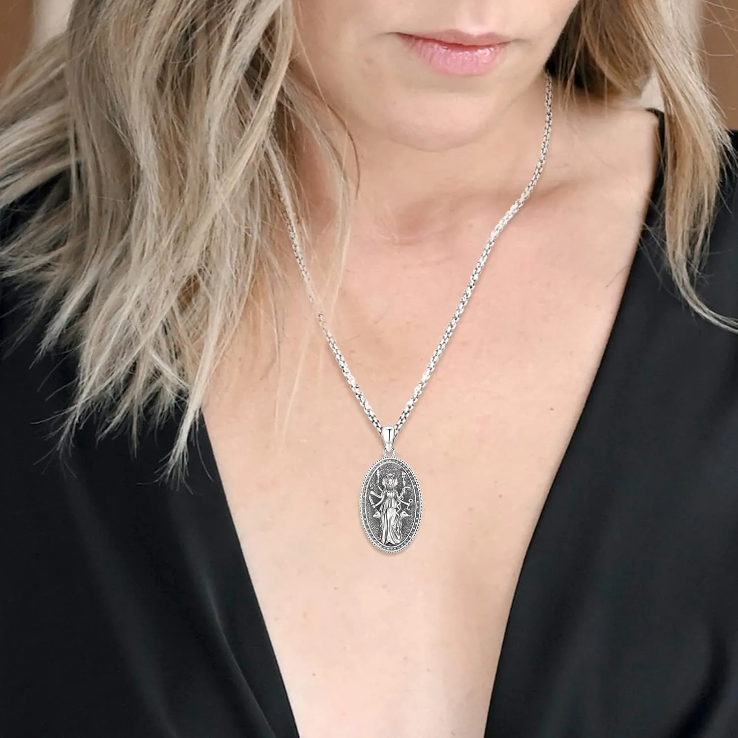 Pentagram Necklace Sterling Silver Triple Moon Goddess/Celtic Knot Witches Knot/Ankh/Sun and Moon/Hecate/Lilith/Santa Muerte/Tetragrammaton Pendant Necklace Pagan Wiccan Magic Egyptian Amulet Jewelry for Women Men
