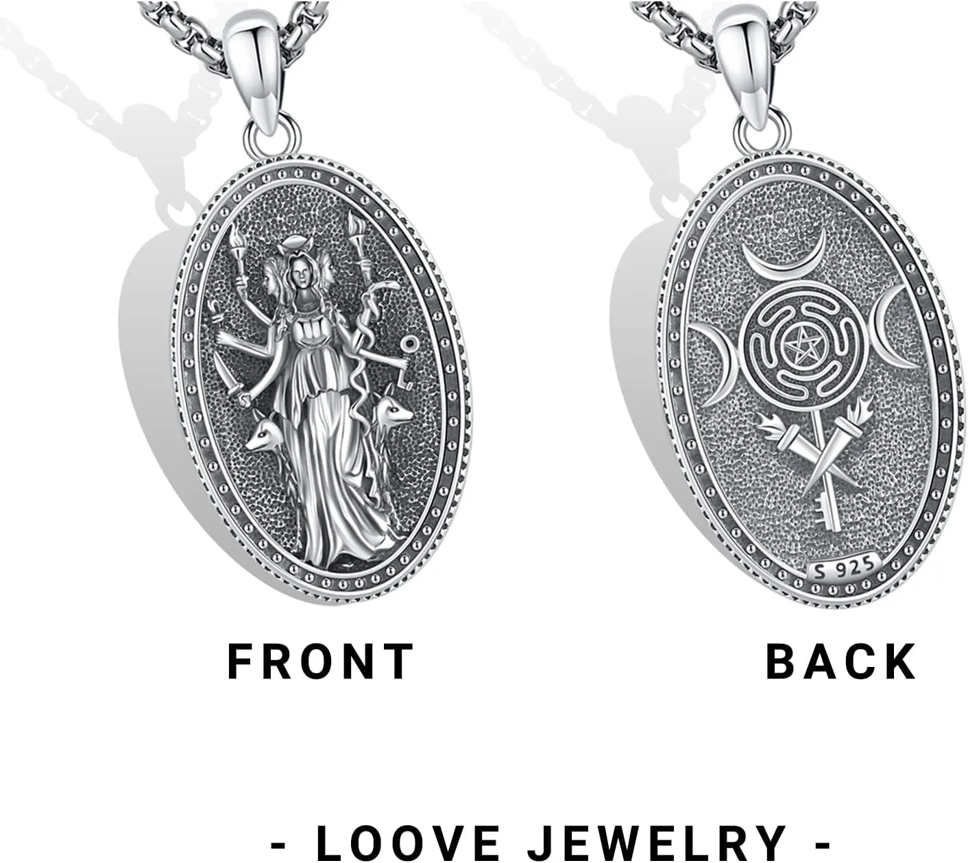 Pentagram Necklace Sterling Silver Triple Moon Goddess/Celtic Knot Witches Knot/Ankh/Sun and Moon/Hecate/Lilith/Santa Muerte/Tetragrammaton Pendant Necklace Pagan Wiccan Magic Egyptian Amulet Jewelry for Women Men