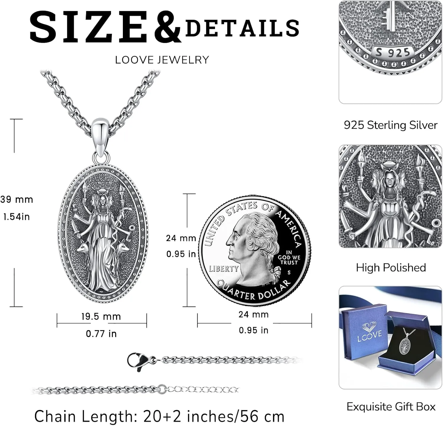 Pentagram Necklace Sterling Silver Triple Moon Goddess/Celtic Knot Witches Knot/Ankh/Sun and Moon/Hecate/Lilith/Santa Muerte/Tetragrammaton Pendant Necklace Pagan Wiccan Magic Egyptian Amulet Jewelry for Women Men