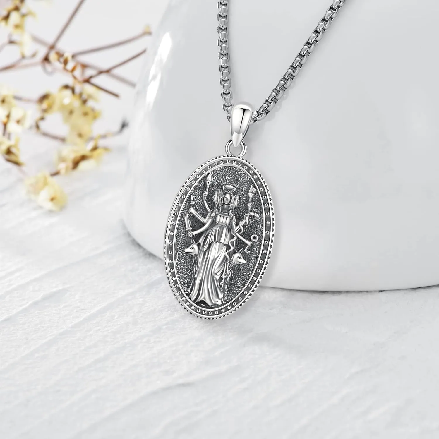 Pentagram Necklace Sterling Silver Triple Moon Goddess/Celtic Knot Witches Knot/Ankh/Sun and Moon/Hecate/Lilith/Santa Muerte/Tetragrammaton Pendant Necklace Pagan Wiccan Magic Egyptian Amulet Jewelry for Women Men