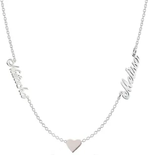 Personalized 925 Sterling Silver Two Names Necklace with Heart Custom Made with 2 Names