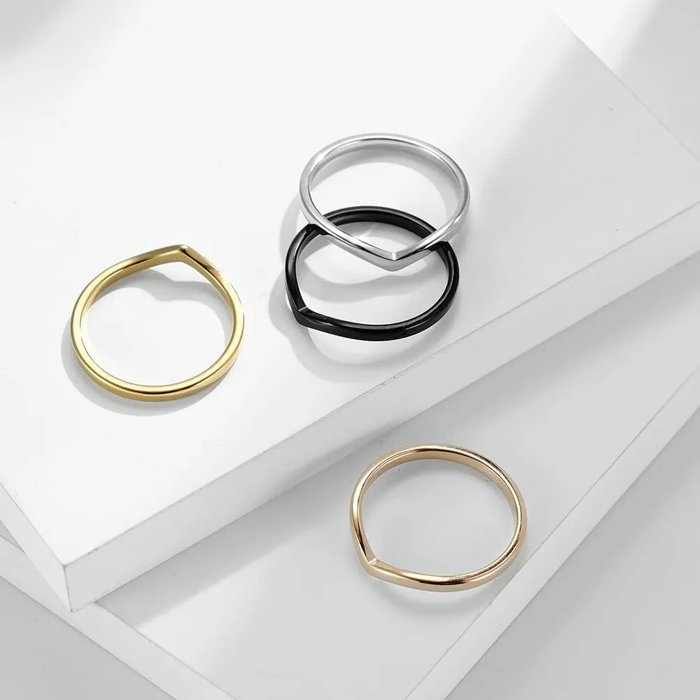 Personalized BFF Friendship Couple Ring for 2 Classical Chevron Pointed V Shaped 2mm Stainless Steel Dainty Stackable Thin Promise Engagement Rings
