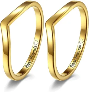 Personalized BFF Friendship Couple Ring for 2 Classical Chevron Pointed V Shaped 2mm Stainless Steel Dainty Stackable Thin Promise Engagement Rings