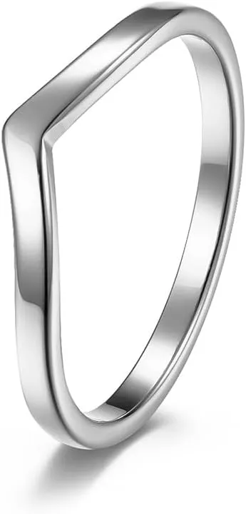 Personalized BFF Friendship Couple Ring for 2 Classical Chevron Pointed V Shaped 2mm Stainless Steel Dainty Stackable Thin Promise Engagement Rings