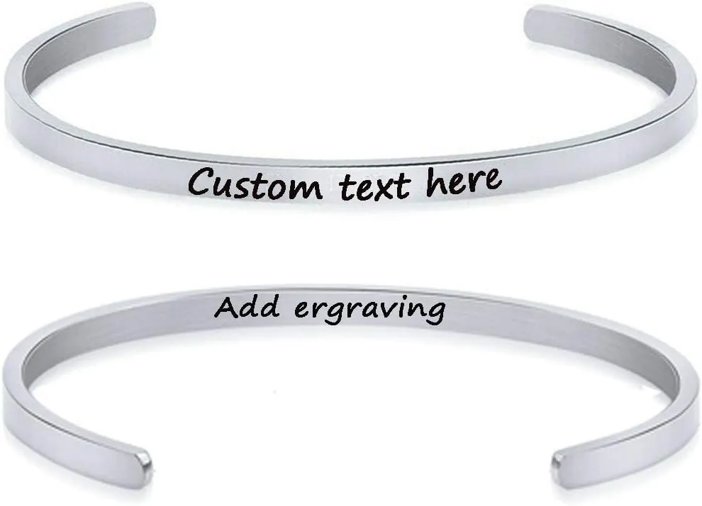 Personalized Bracelet for Women Sterling Silver Custom Text Bangle Bracelet Gift