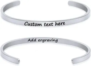 Personalized Bracelet for Women Sterling Silver Custom Text Bangle Bracelet Gift