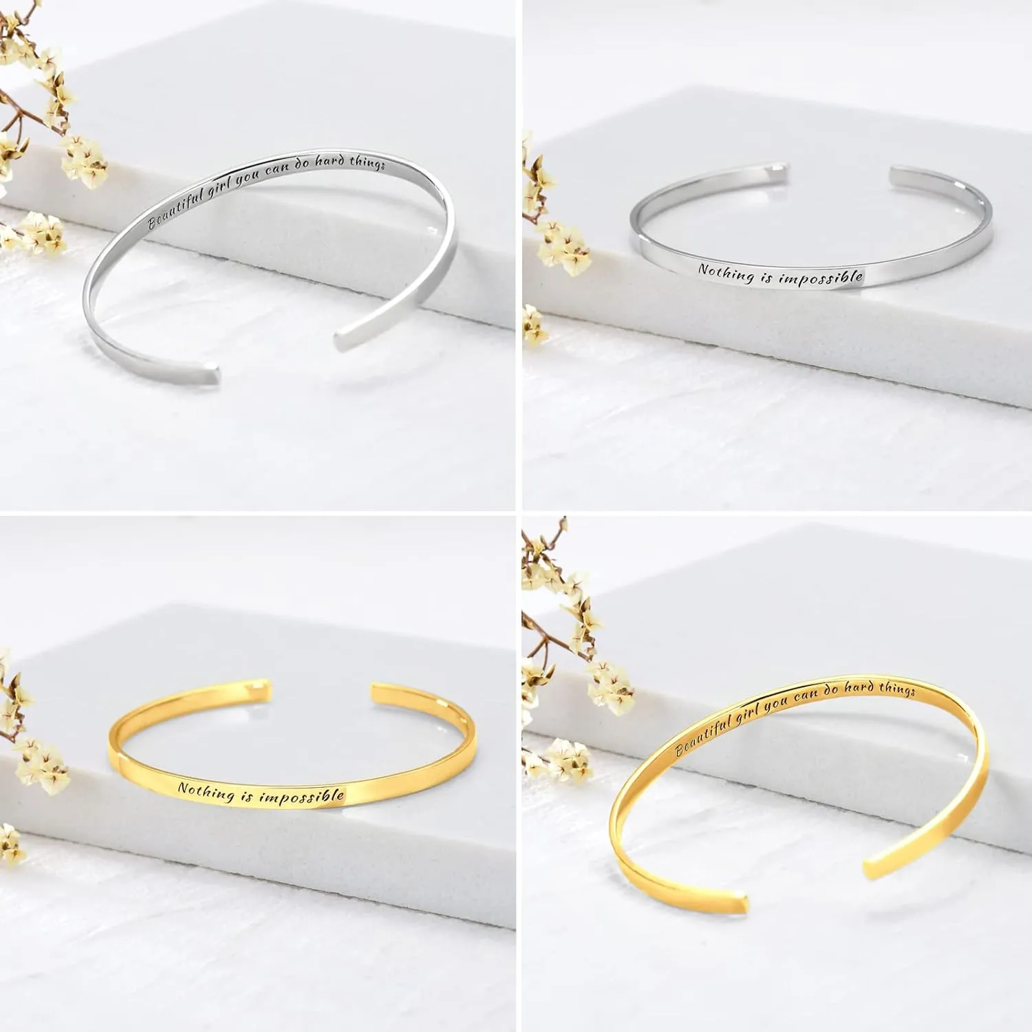 Personalized Bracelet for Women Sterling Silver Custom Text Bangle Bracelet Gift