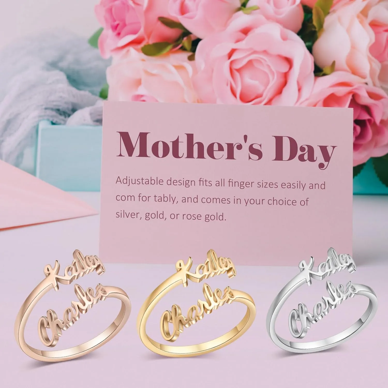 Personalized Double Names Ring for Women Custom Gold Ring with Names Promise Rings for Her Mother Rings Customized Gifts for Women Mom