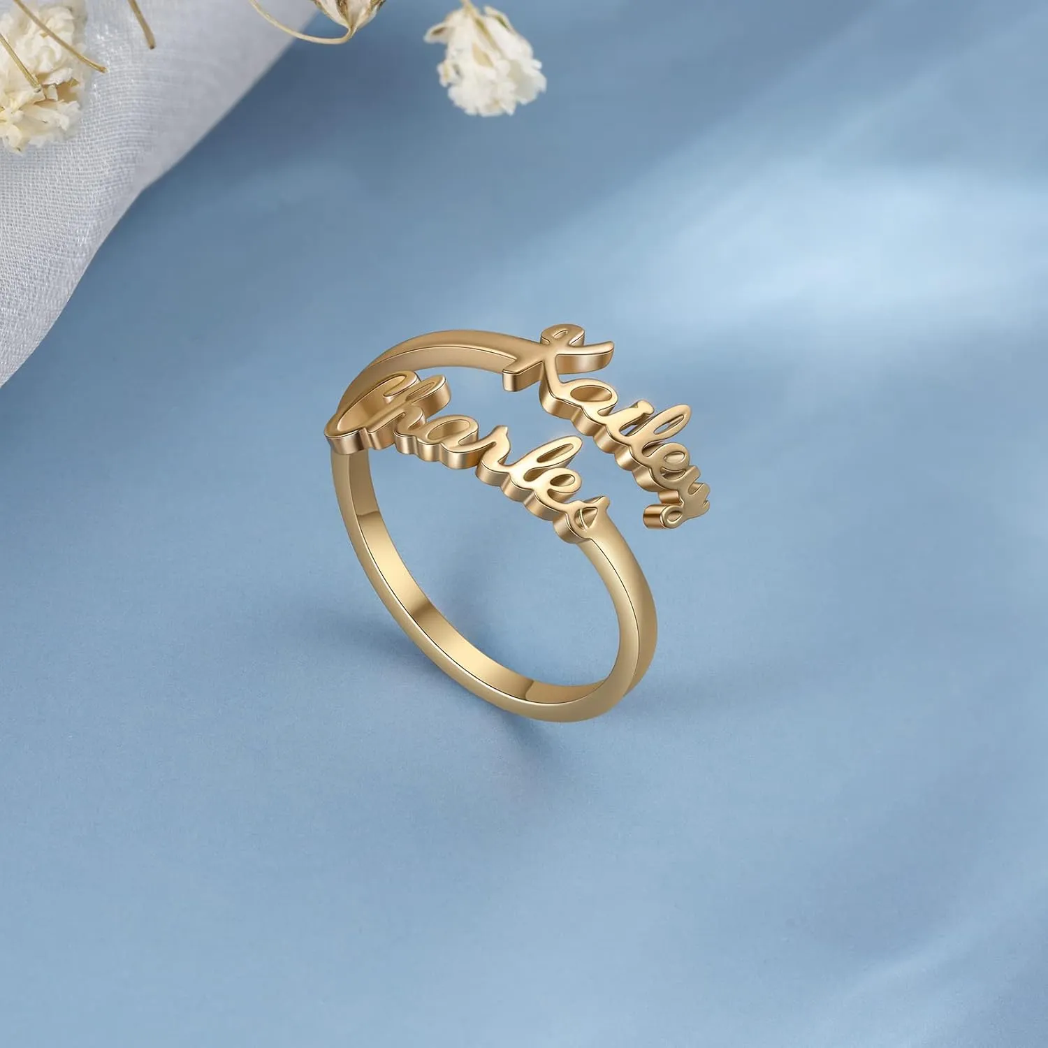 Personalized Double Names Ring for Women Custom Gold Ring with Names Promise Rings for Her Mother Rings Customized Gifts for Women Mom