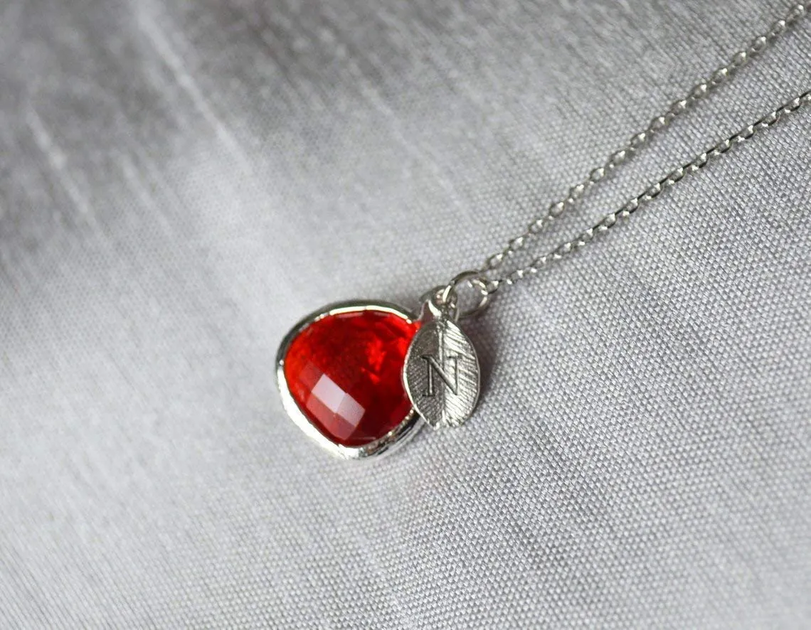Personalized Garnet Necklace, January Birthstone Necklace, Bridesmaid Necklace, Custom Initial Necklace, Gift for Her, Garnet Jewelry