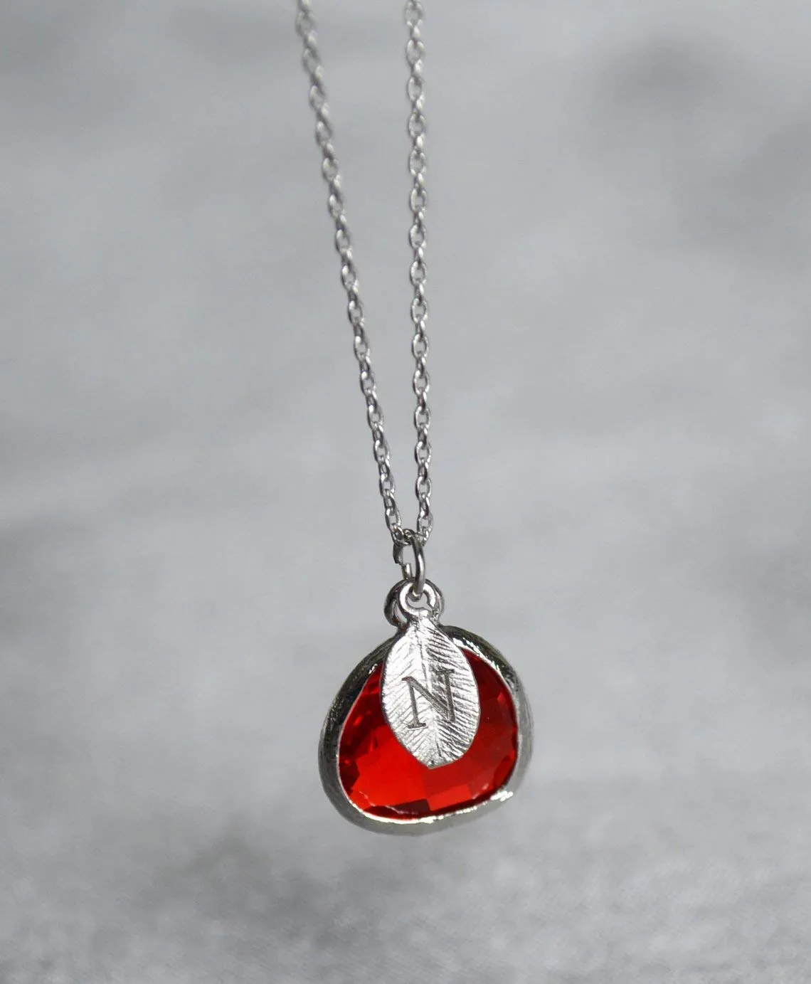 Personalized Garnet Necklace, January Birthstone Necklace, Bridesmaid Necklace, Custom Initial Necklace, Gift for Her, Garnet Jewelry