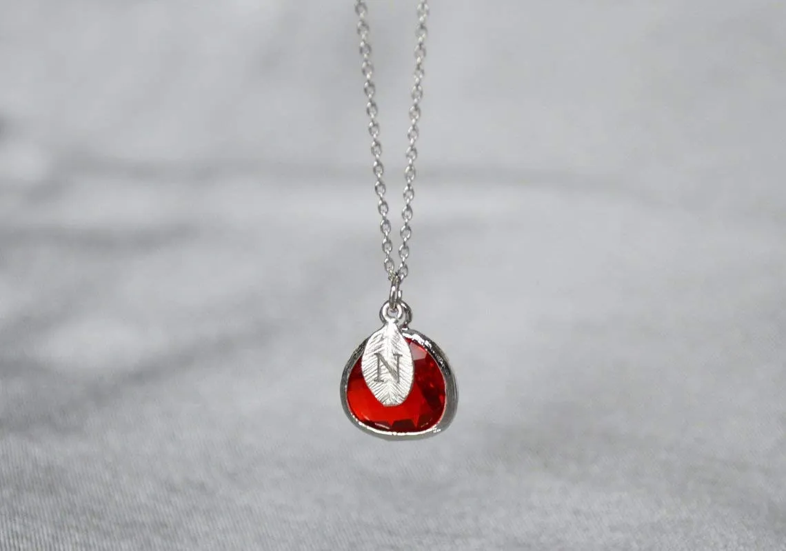 Personalized Garnet Necklace, January Birthstone Necklace, Bridesmaid Necklace, Custom Initial Necklace, Gift for Her, Garnet Jewelry