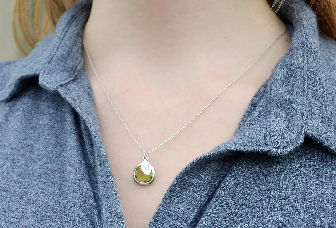 Personalized Garnet Necklace, January Birthstone Necklace, Bridesmaid Necklace, Custom Initial Necklace, Gift for Her, Garnet Jewelry