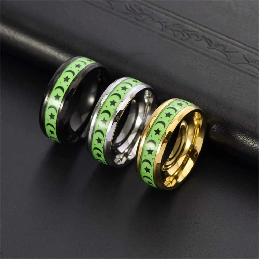 Personalized Luminous Sun Moon Rings for Him Her,Custom Name Date Wedding Band Stainless Steel Glow in The Dark Spinner Ring Stress Relieving Promise Ring for Valentines Day Gift