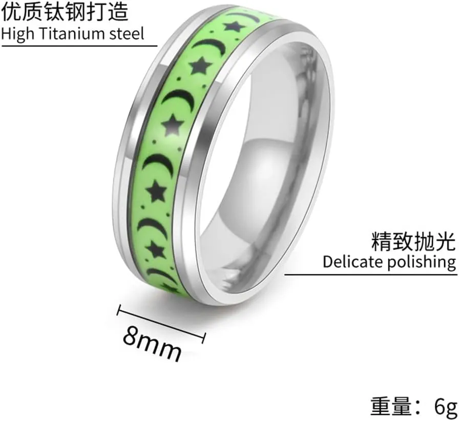 Personalized Luminous Sun Moon Rings for Him Her,Custom Name Date Wedding Band Stainless Steel Glow in The Dark Spinner Ring Stress Relieving Promise Ring for Valentines Day Gift