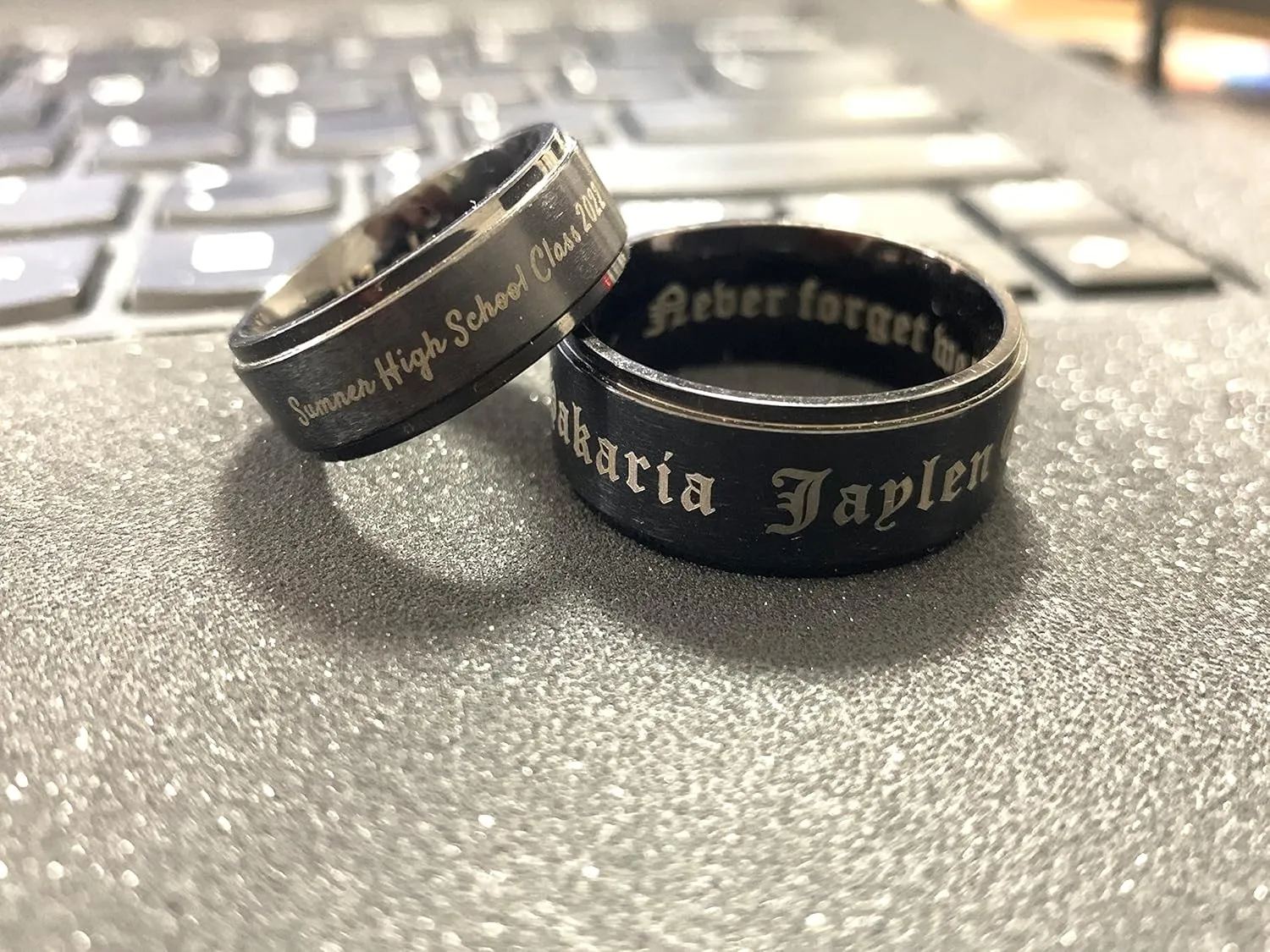 Personalized mens wedding band,Mens promise rings engraved,4mm 6mm 8mm 10mm Black Titanium Rings