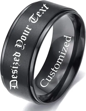 Personalized mens wedding band,Mens promise rings engraved,4mm 6mm 8mm 10mm Black Titanium Rings