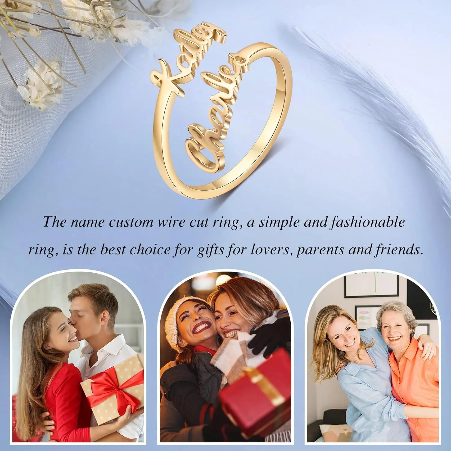 Personalized Name Ring for Women, Promise Rings for Her Custom Adjustable Names Rings Custom Jewelry for Sister Best Friend