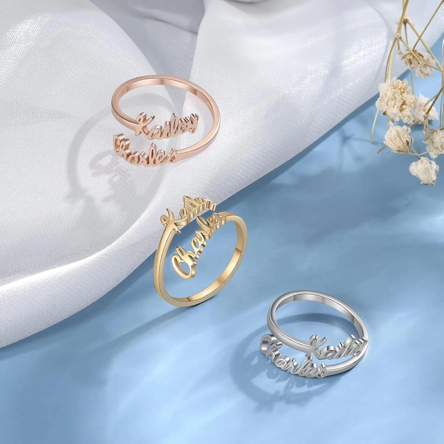 Personalized Name Ring for Women, Promise Rings for Her Custom Adjustable Names Rings Custom Jewelry for Sister Best Friend