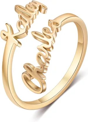 Personalized Name Ring for Women, Promise Rings for Her Custom Adjustable Names Rings Custom Jewelry for Sister Best Friend