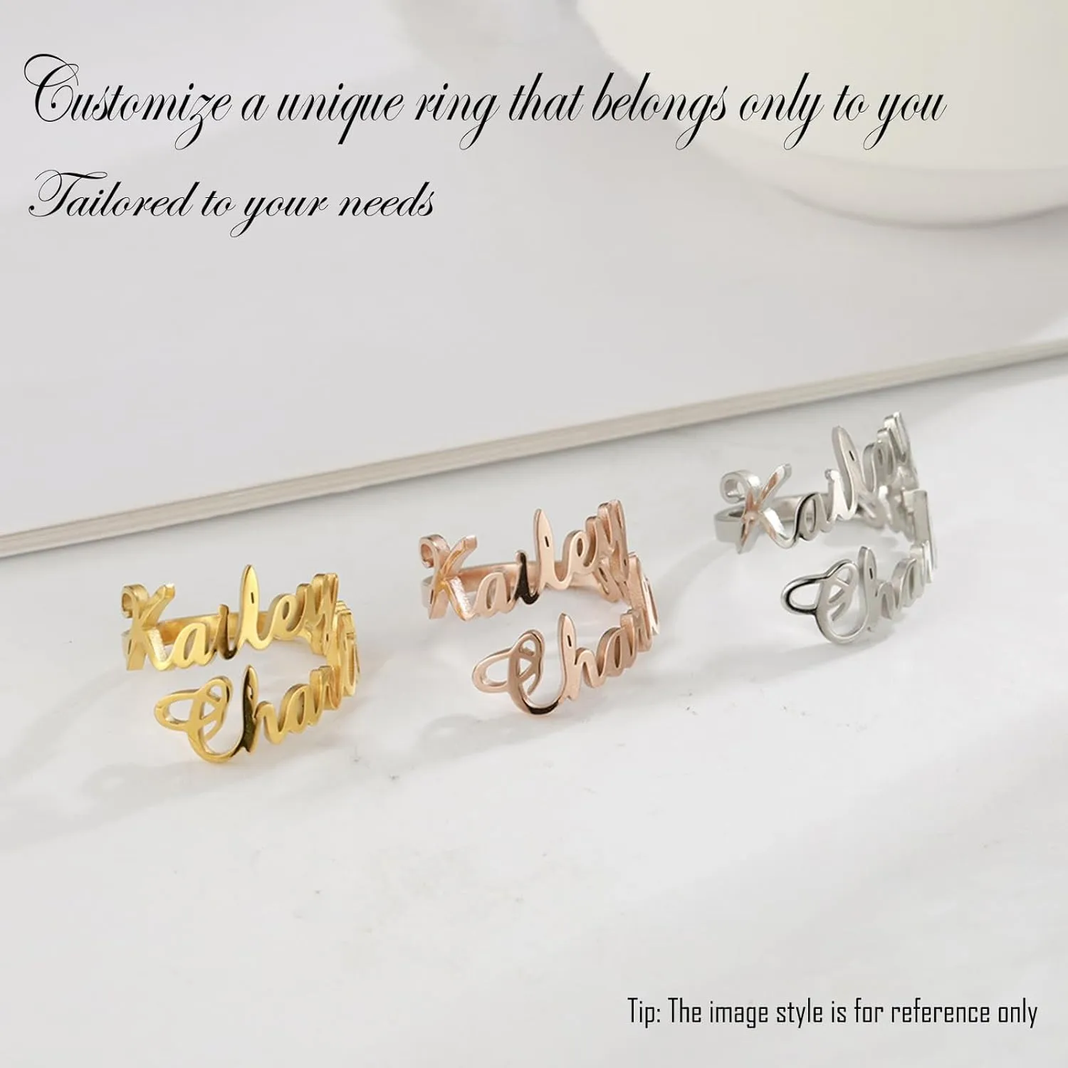 Personalized Name Ring for Women, Promise Rings for Her Custom, Finger Ring for Engagement Wedding Christmas Gift,Couples Rings with 2 Names Personalized Jewelry Gift for Women Mother BFF
