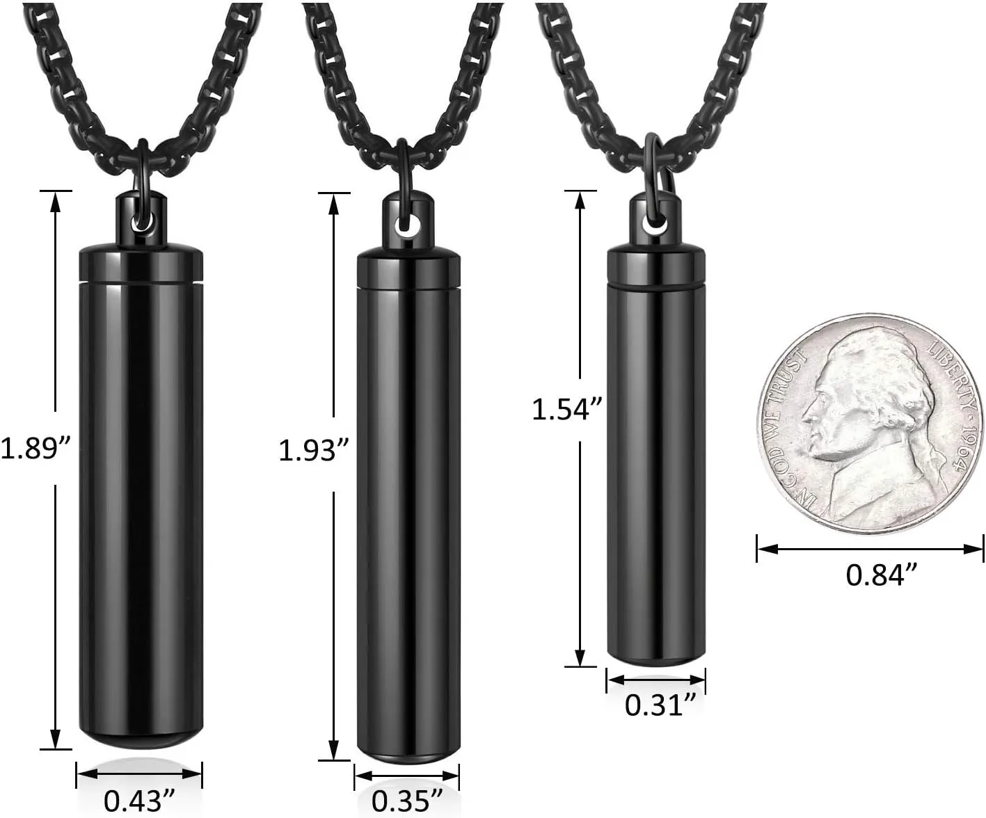 Personalized Sealed Cylinder Tube Locket Cremation Urn Necklace for Ashes Silver Black Engraving Capsule Tube Vial Pendant Ash Urns Keepsake Jewelry Memorial Necklaces with 22/24 inches Chain Link