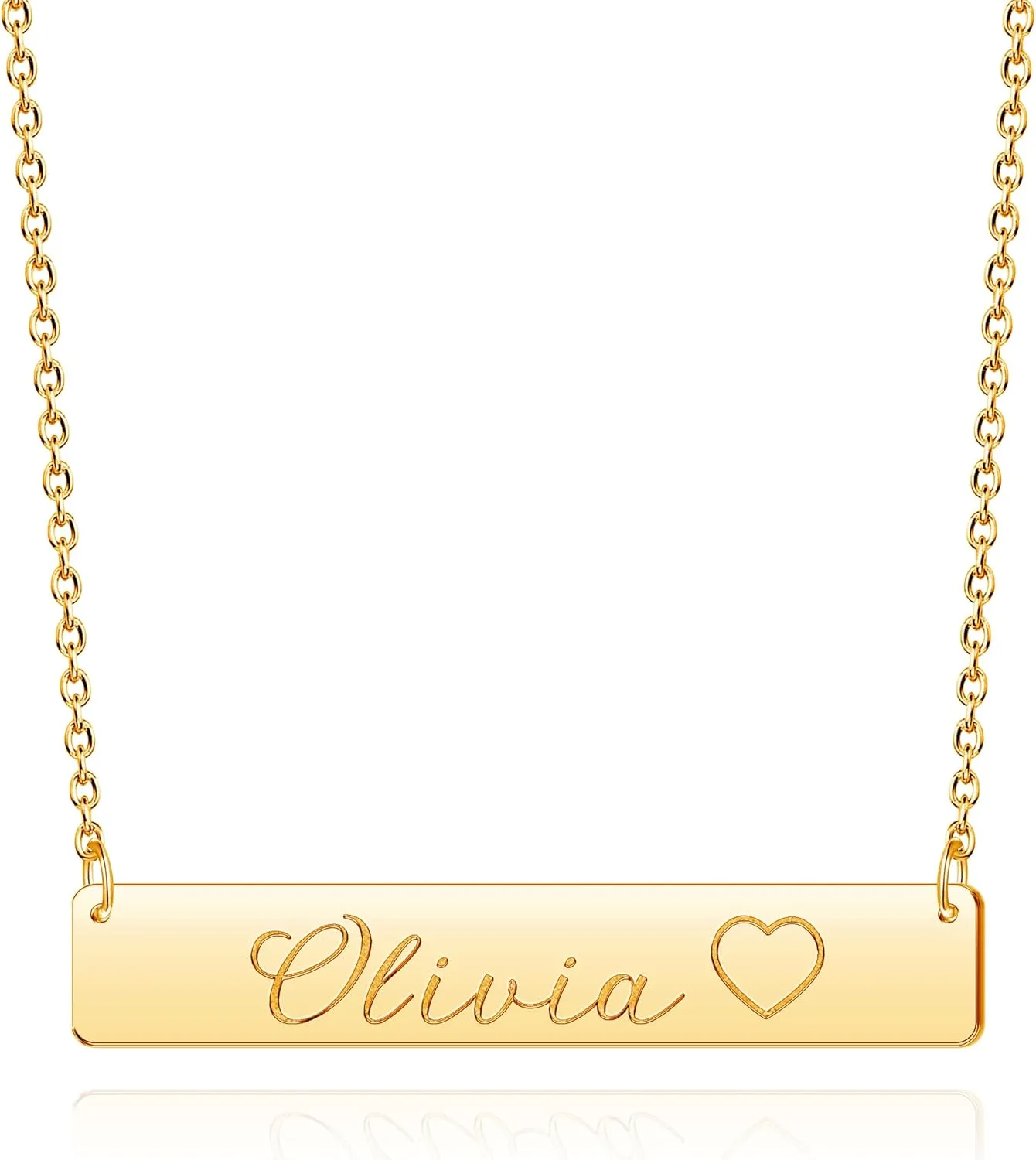 Personalized Stainless Steel Bar Necklace Custom Name Sterling Silver Heart Pendant for Women with Case