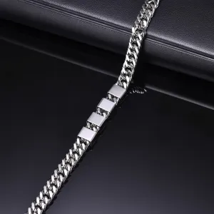 Personalized Stainless Steel Bracelet for Men - Cuban Chain Bracelets with Custom Beads Name Engrave Id Bracelet Father's Day Mens Jewelry Gifts for Dad Husband Brother Grandpa, Send Gift Card Box