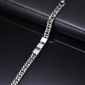 Personalized Stainless Steel Bracelet for Men - Cuban Chain Bracelets with Custom Beads Name Engrave Id Bracelet Father's Day Mens Jewelry Gifts for Dad Husband Brother Grandpa, Send Gift Card Box