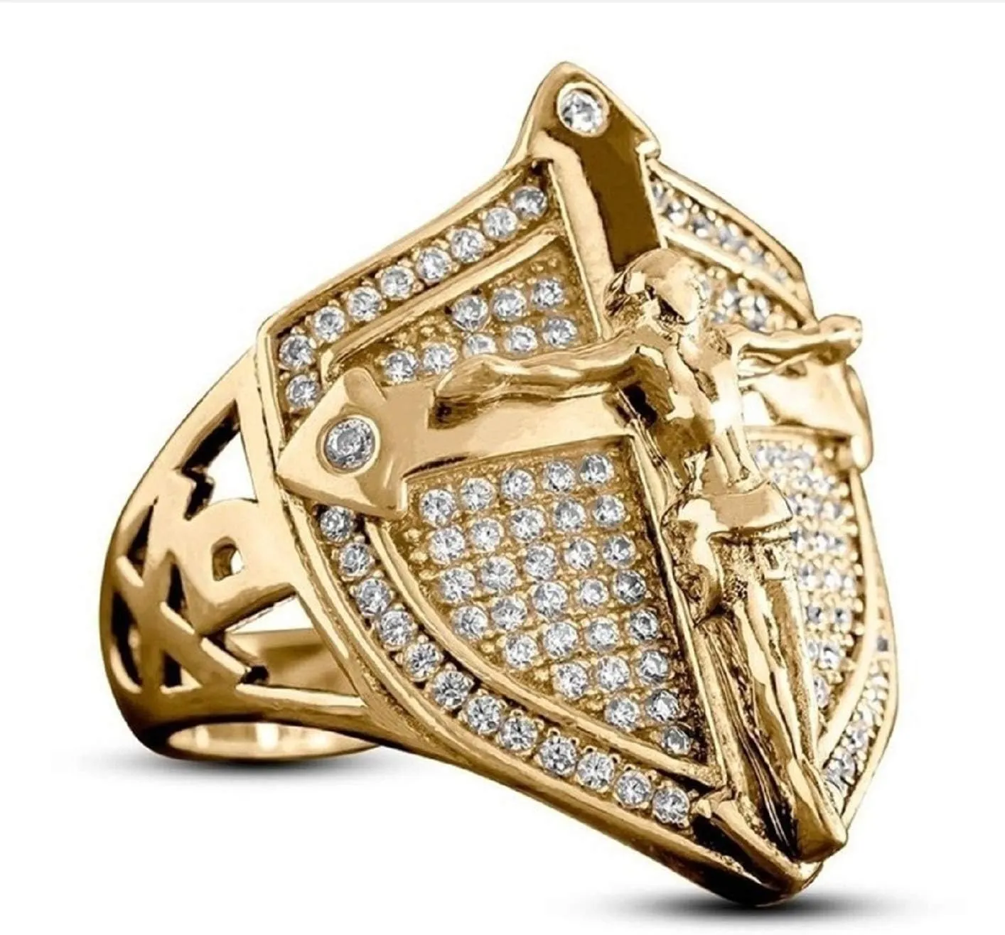 PikaLF Christian Jesus Cross Ring for Men, Crucifix Ring, Medieval Shield Ring, Crusader Sword Rings, Religious Amulet Ring, Christian Catholic Ring Jewelry for Men, Unique Gifts for Men