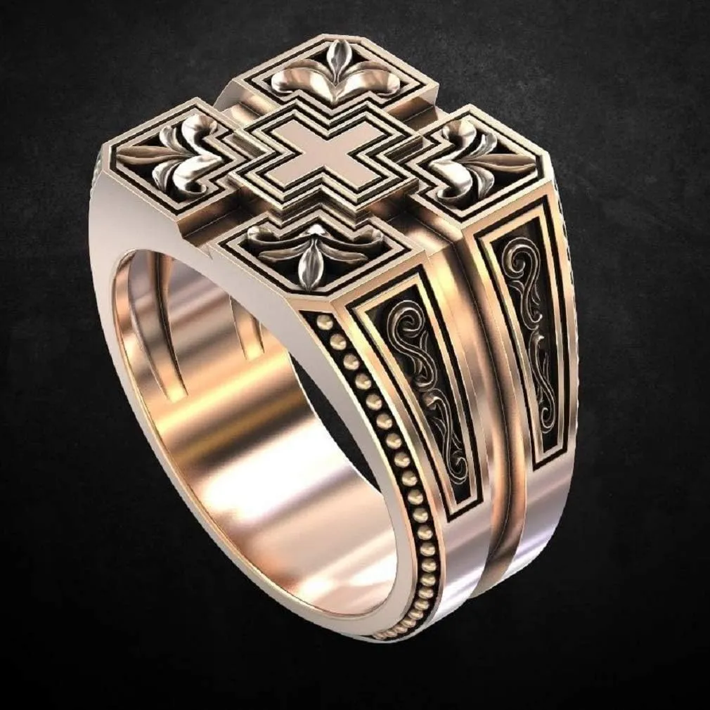 PikaLF Cross Ring for Men, Christian Religious Ring, Vintage Carved Band Rings, Retro Cross Totem Ring, Gothic Cross Amulet Ring, Punk Cross Signet Ring, Baptism Christian Jewelry Unique Gifts